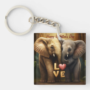 Cute elephants in love   photo block key ring