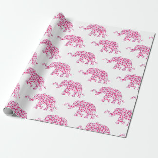 Cute Elephants made of Little Pink Hearts Wrapping Paper