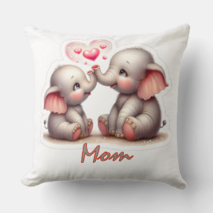 Cute Elephants Making Heart Bubbles Mom and Daught Cushion