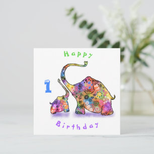 Cute Elephants Mother and Baby Birthday Card