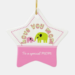 Cute Elephants Mother Child Mother's Day gift Ceramic Ornament