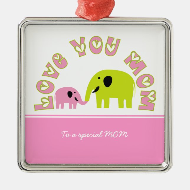 Cute Elephants Mother Child Mother's Day gift Metal Ornament (Front)