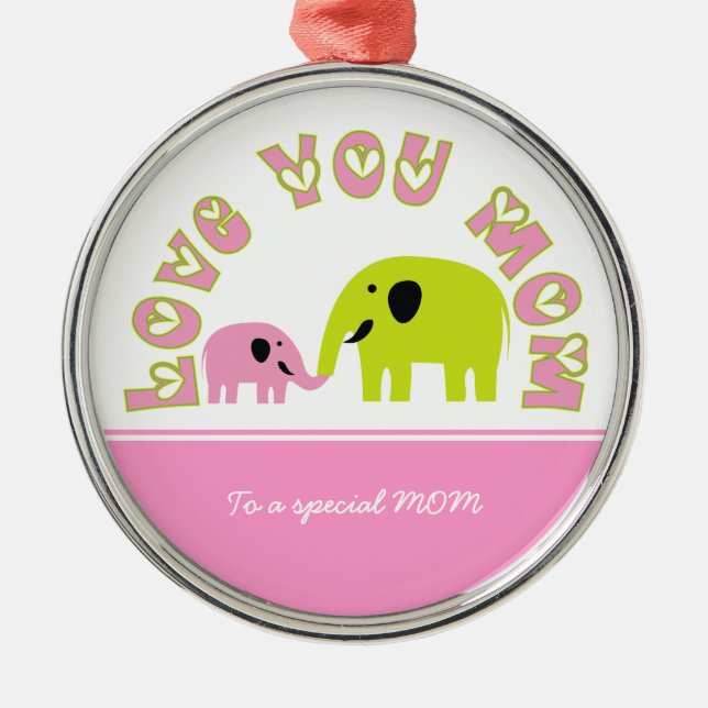 Cute Elephants Mother Child Mother's Day gift Metal Ornament (Front)