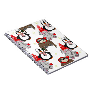 Cute elephants, penguin and sloths pattern notebook
