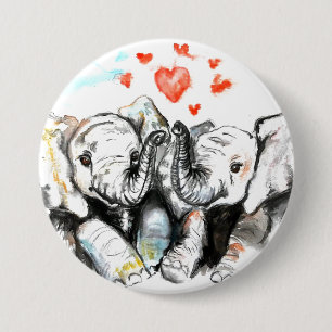 Cute Elephants Romantic Love - Watercolor Painting 7.5 Cm Round Badge