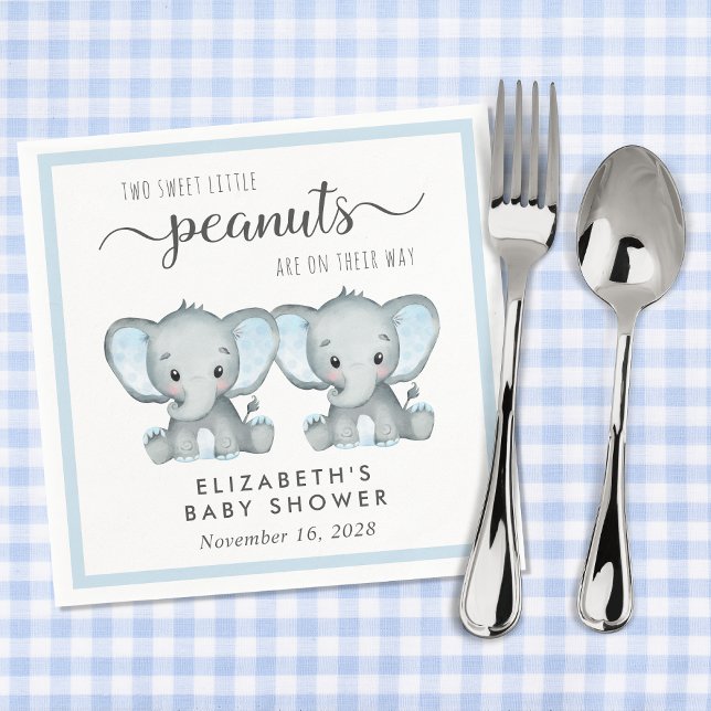 Cute Elephants Twin Boys Baby Shower Napkin (Creator Uploaded)