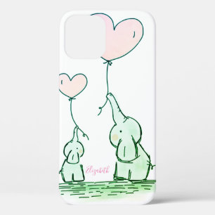 Cute Elephants With Balloons  -Personalised Case-M iPhone 12 Case