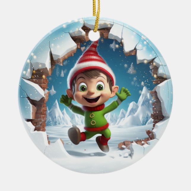 Cute Elf 3D Ceramic Ornament (Front)
