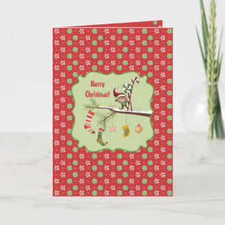 Cute Elf and Christmas Socks Holiday Card