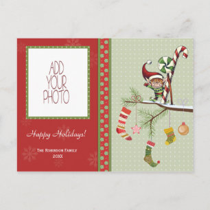 Cute Elf and Christmas Socks Holiday Postcard