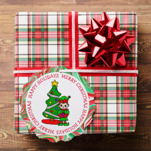Cute Elf and Christmas Tree Personalized Gift Tag  Decoration Card