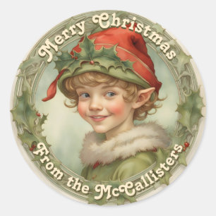 Cute Elf Boy Personalised Merry Christmas Classic Round Sticker
