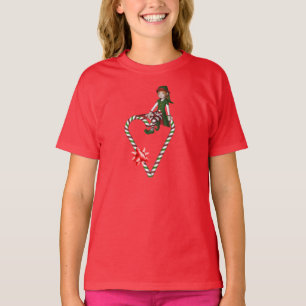 Cute Elf Candy Cane Heart Christmas Holiday T-Shirt