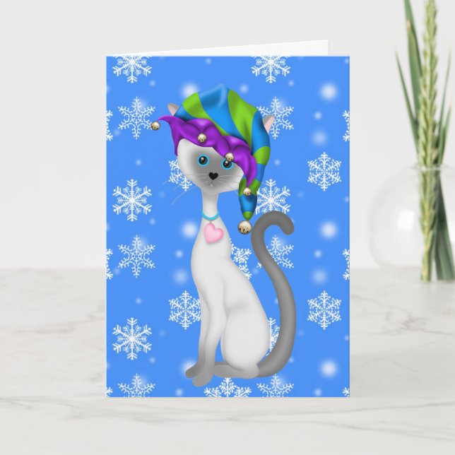 Cute Elf Cat Christmas Card (Front)