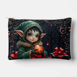 Cute Elf Child in Green Hooded Coat Accessory Pouch