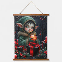 Cute Elf Child in Green Hooded Coat