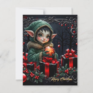 Cute Elf Child in Green Hooded Coat Holiday Card