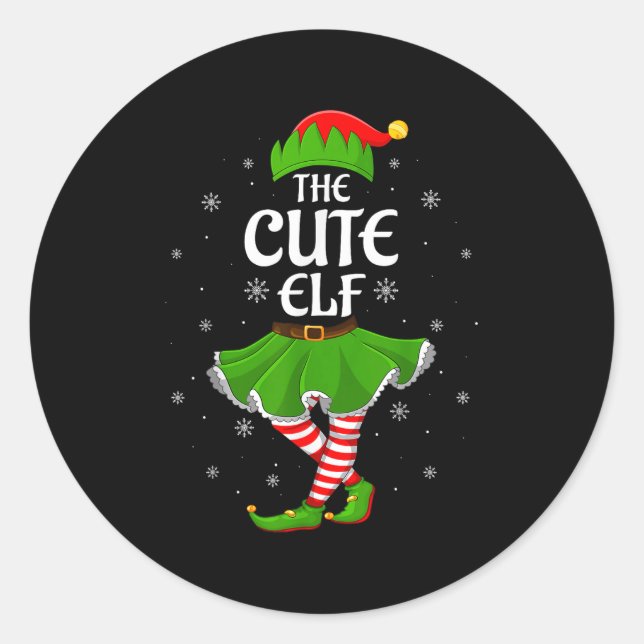Cute Elf Christmas Family Girls Women Elf Squad Xm Classic Round Sticker (Front)