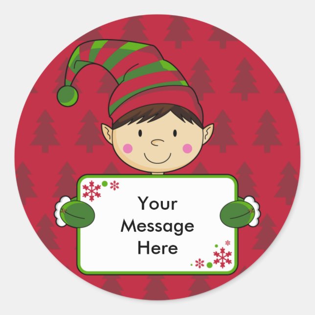 Cute Elf Christmas Gift Tag Sticker (Front)
