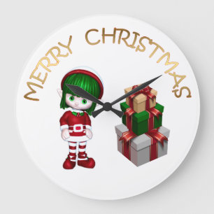 Cute Elf Christmas Large Clock