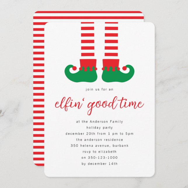 Cute Elf Christmas Party Invitation (Front/Back)