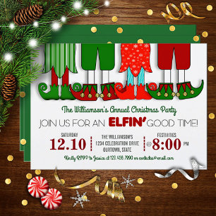 Cute Elf Christmas Party Invitations