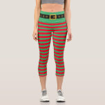 Cute elf costume green striped capri leggings<br><div class="desc">Cute elf costume green striped Capri leggings for Christmas party and more. Fun Holiday pants with red and green stripes plus belt print. Also great for sports,  yoga,  gym,  workout,  party and more. Custom colour design. High waist cropped tights with stripe pattern. Fun outfit for Santa's helpers.</div>