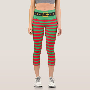 Cute elf costume green striped capri leggings