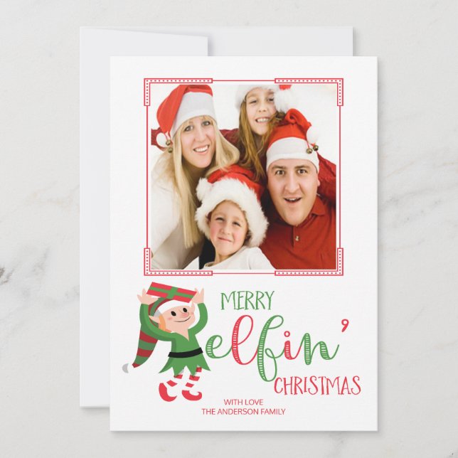 Cute Elf Elfin Christmas Photo Card (Front)