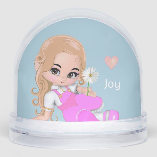 Cute Elf Fairy with Daisy Flower Snow Globe  (Front)