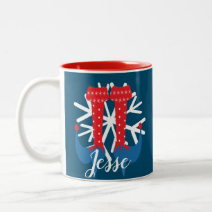 Cute Elf Feet Heel Snowflake Custom Name Christmas Two-Tone Coffee Mug