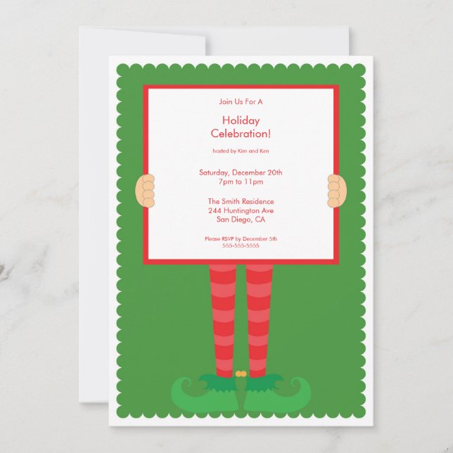 Cute Elf Feet Holiday Party Invitation (Front)
