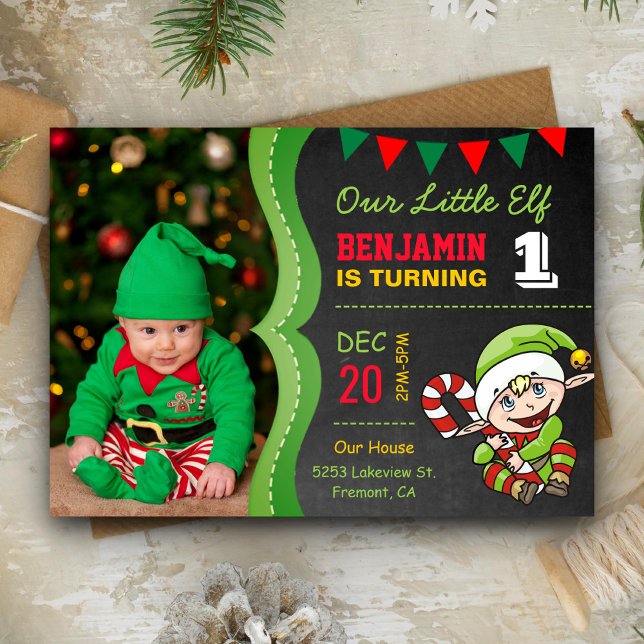 Cute Elf First Christmas Birthday Party Invitation (Creator Uploaded)