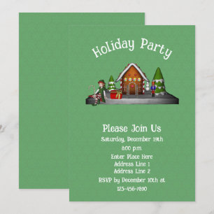 Cute Elf Gingerbread House Christmas Holiday  Invitation