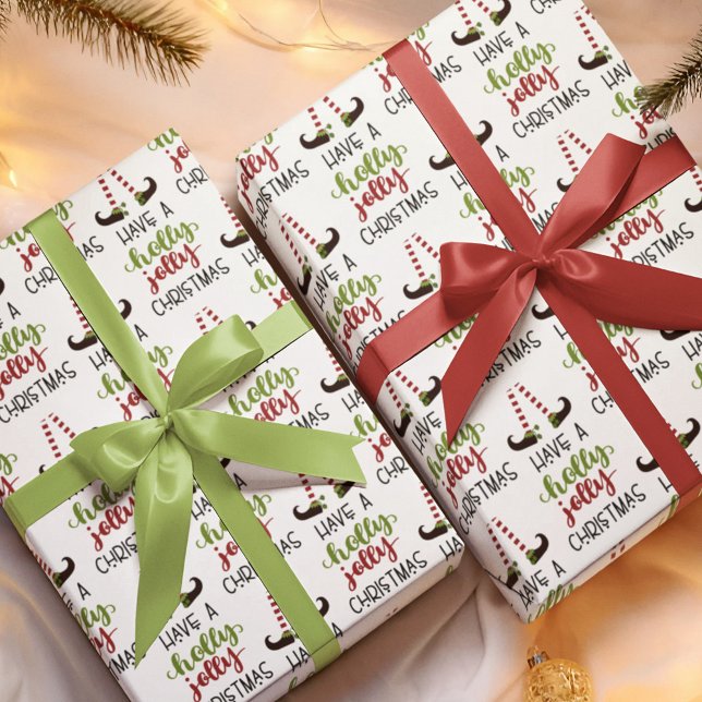 Cute Elf HAVE A HOLLY JOLLY CHRISTMAS Wrapping Paper (Creator Uploaded)
