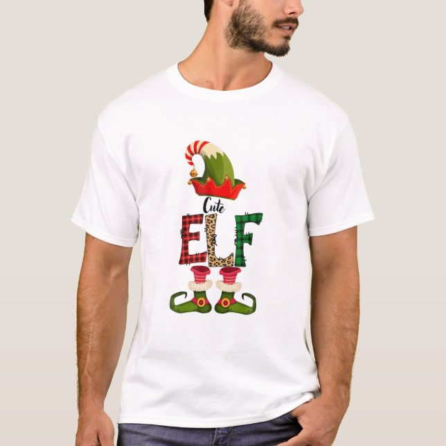 Cute Elf Matching Family Group Christmas Party Paj T-Shirt (Front)