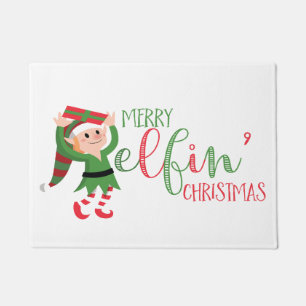 Cute Elf Merry Elfin Christmas Doormat