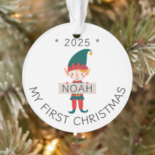 Cute Elf My First Christmas Custom Name Ornament