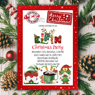 Cute Elf North Pole Christmas Party Invitation
