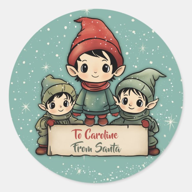 Cute Elf Personalised From Santa  Classic Round Sticker (Front)