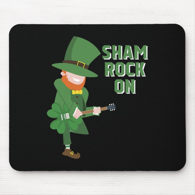Cute Elf Playing Shamrock Guitar - St. Patricks Da Mouse Pad (Front)