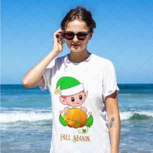 Cute Elf & Pumpkin Fall Season  T-Shirt