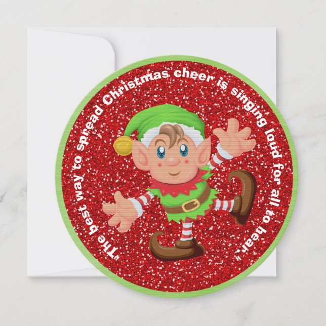 Cute Elf Round Christmas Flat Card (Front)