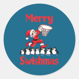 Cute Elf Santa Basketball Penguins Classic Round Sticker