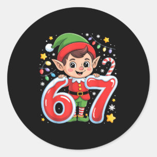 Cute Elf Six Seven 6 7 Meme Funny Christmas Costum Classic Round Sticker