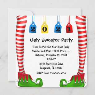 Cute Elf Stocking Chritmas Party Invite