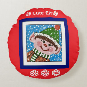 Cute Elf Throw Blanket Round Cushion