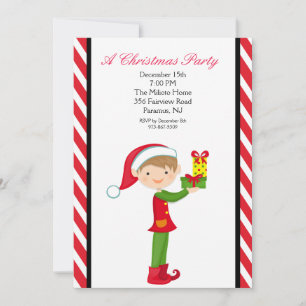 Cute Elf with a Present Christmas Party Invite