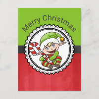 Cute Elf with Christmas Cane Merry Christmas
