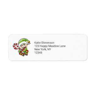Cute Elf with Christmas Cane Merry Christmas Return Address Label
